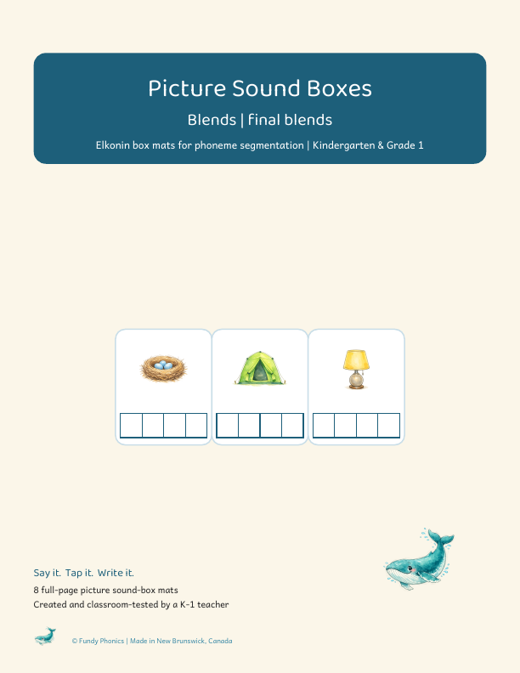 Cover of the final blends picture sound boxes set showing nest, lamp and tent picture mats with sound boxes