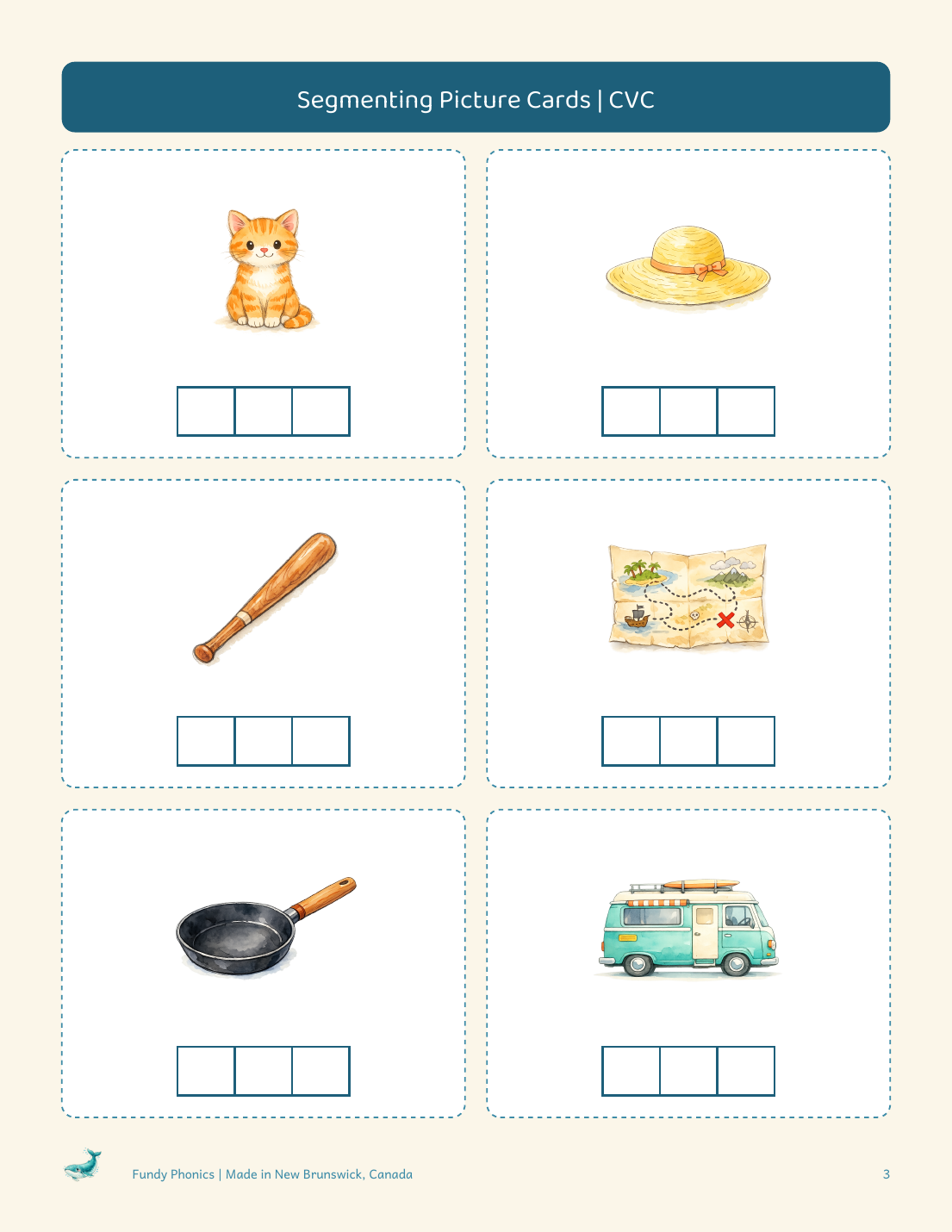 An actual card sheet from the segmenting deck - every page follows this layout.